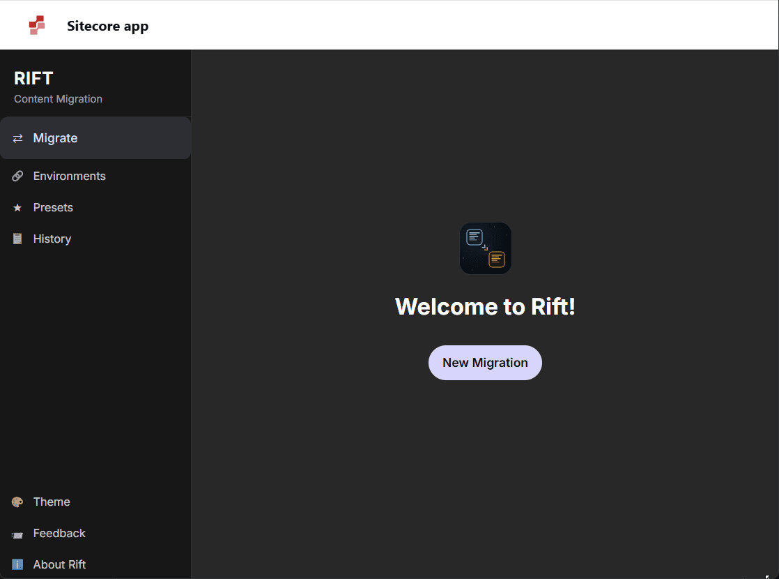 Rift main screen