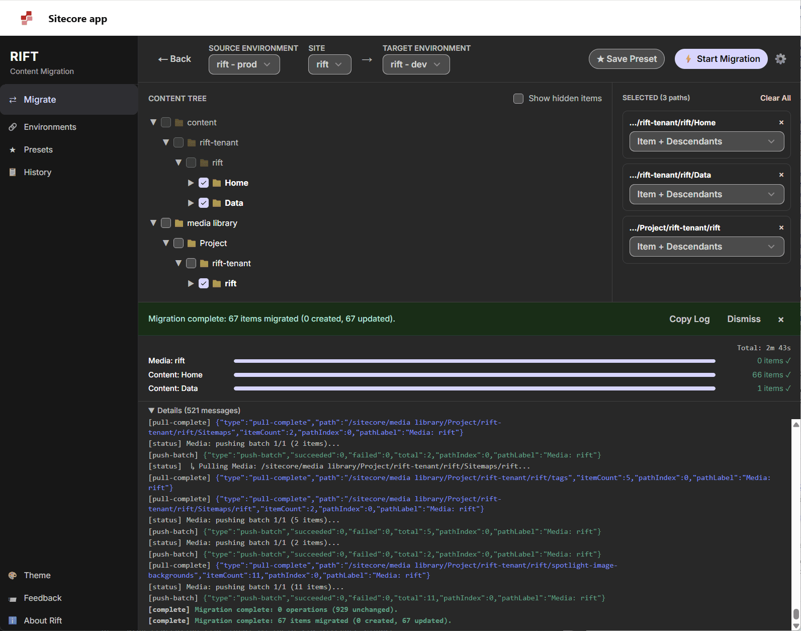 Migration complete with logs